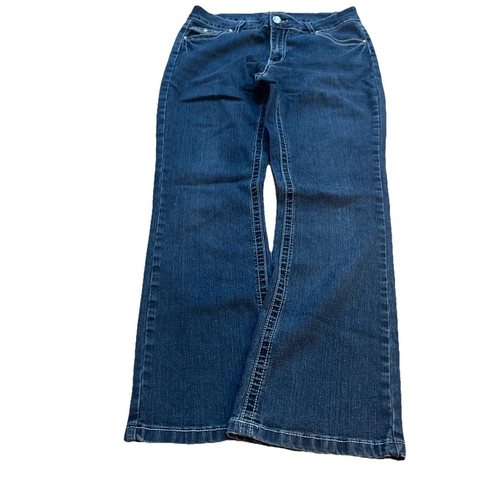 Roz & Ali Women's Blingy Embellished Pockets Bootcut Blue Jeans Size 12 Y2k